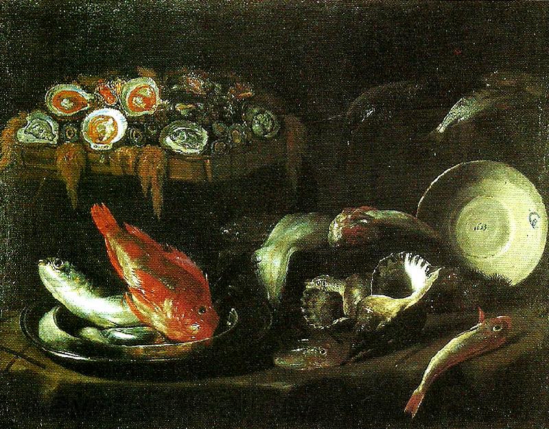 Giovanni Battista Recco stilleben med fisk och ostron France oil painting art